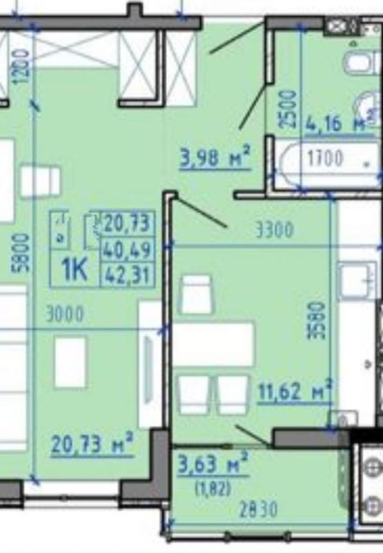 1-комн. квартира, 41 м², 6/9 этаж