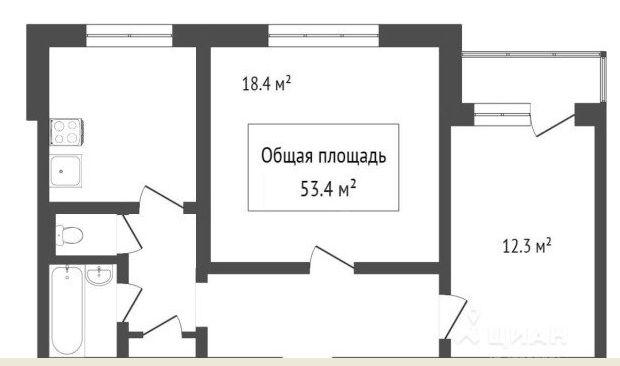 2-комнатная Квартира, 53 м2