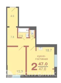 2-комнатная квартира, 47 м2