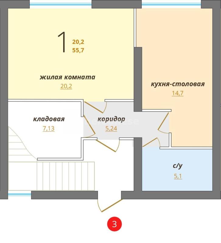 1-комнатная квартира, 57 м2