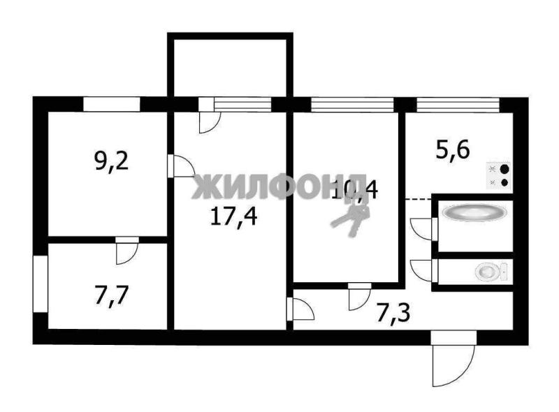 3-комнатная квартира, 60.5 м2