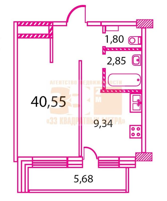 1-комнатная квартира, 34.6 м2