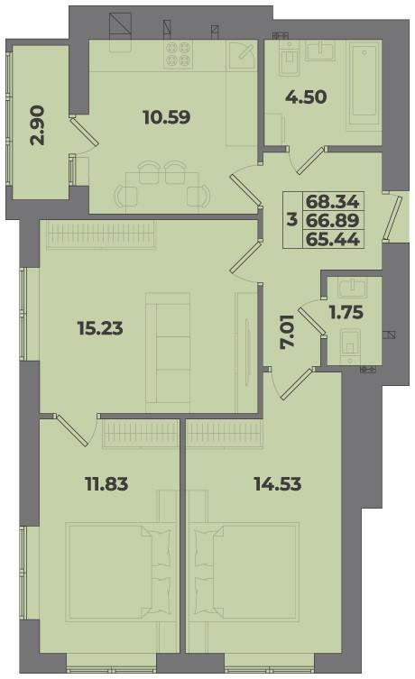 3-комнатная квартира, 67 м2