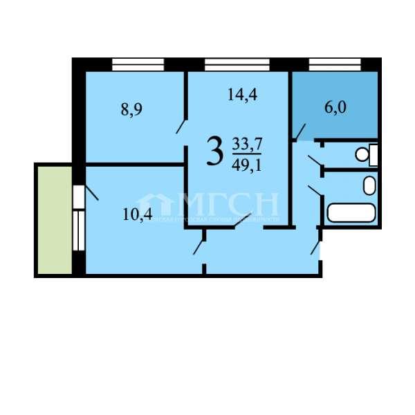 3-комнатная квартира, 61.3 м2