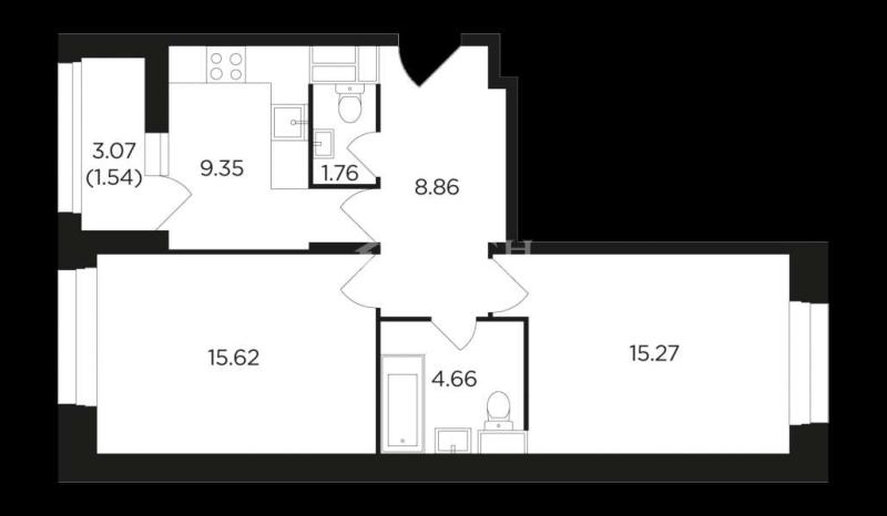 1-комнатная квартира, 32.6 м2