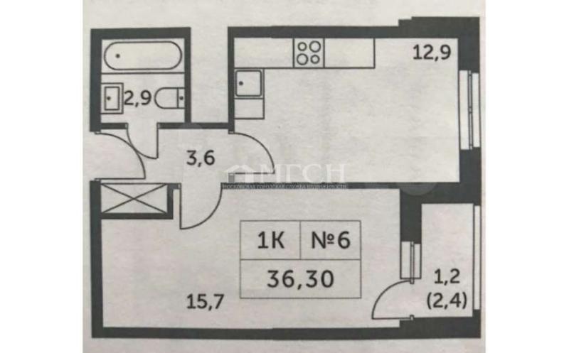 1-комнатная Квартира, 38.6 м2