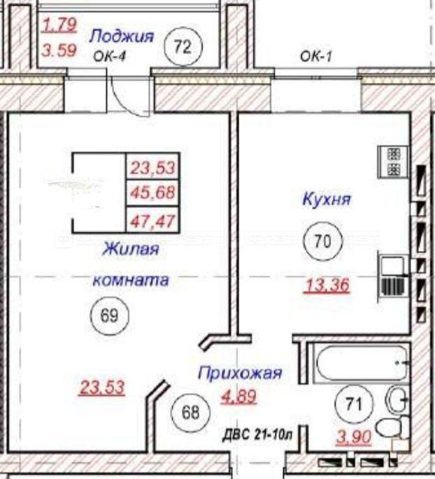 1-комнатная квартира, 48 м2