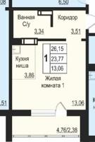 Квартира-студия, 28.53 м2