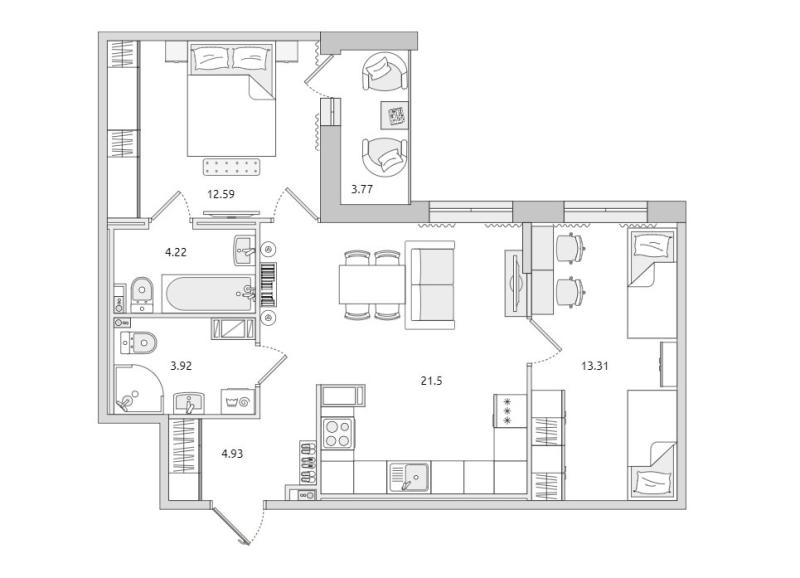 2-комнатная квартира, 64 м2