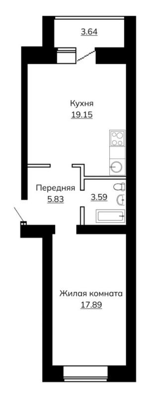1-комнатная квартира, 50.1 м2