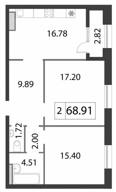 2-комнатная квартира, 69.4 м2