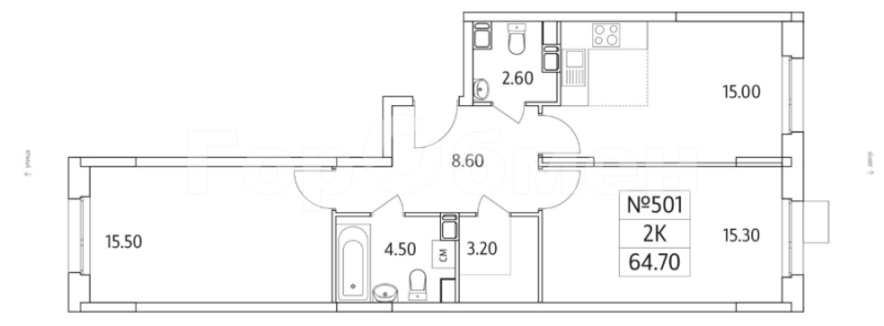 2-комнатная квартира, 64.7 м2
