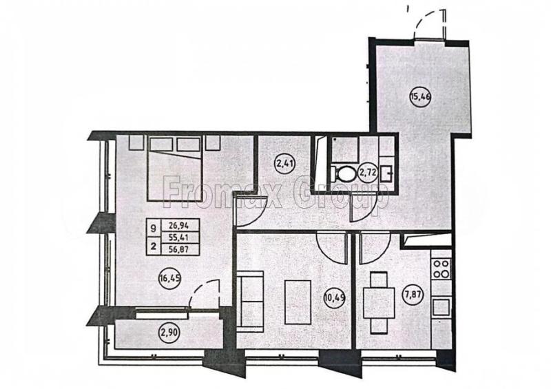 2-комнатная Квартира, 56.4 м2