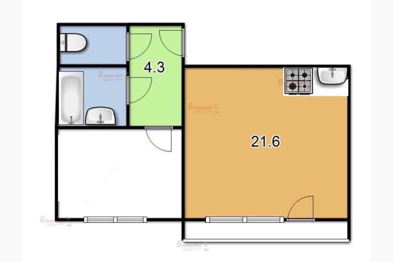 1-комнатная квартира, 34 м2