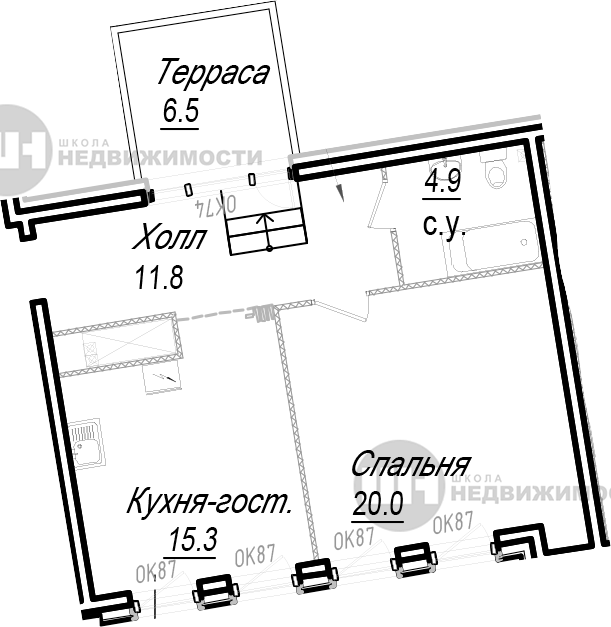2-комнатная квартира, 55 м2