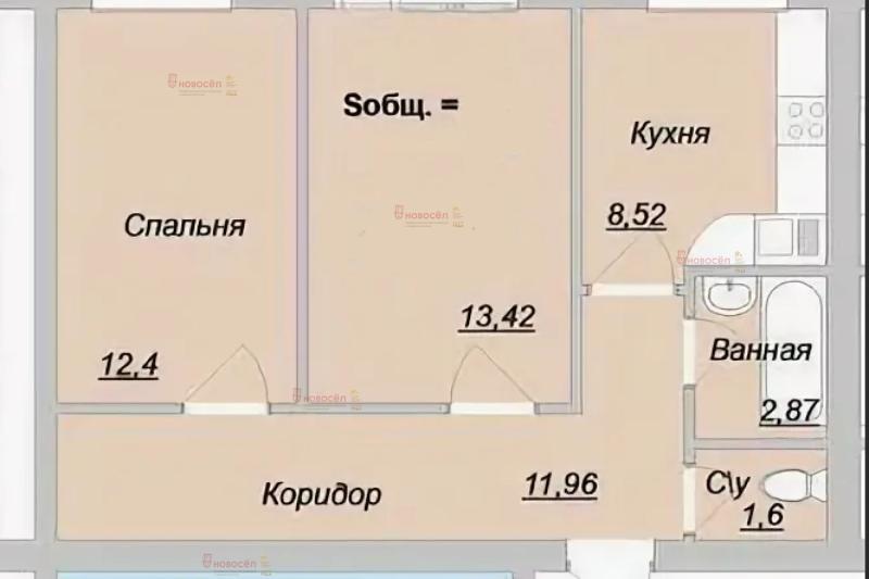 2-комнатная квартира, 57 м2