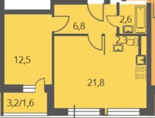 1-комнатная квартира, 47.6 м2