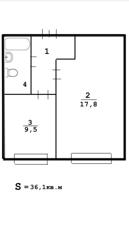1-комнатная квартира, 36.1 м2