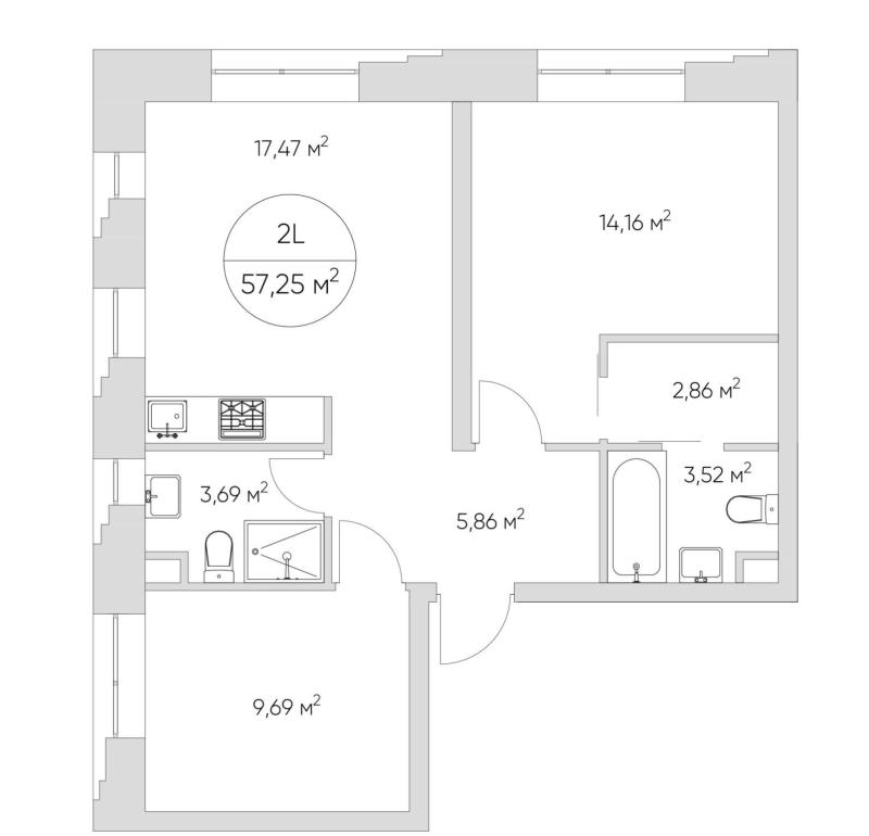 2-комнатная Квартира, 57 м2