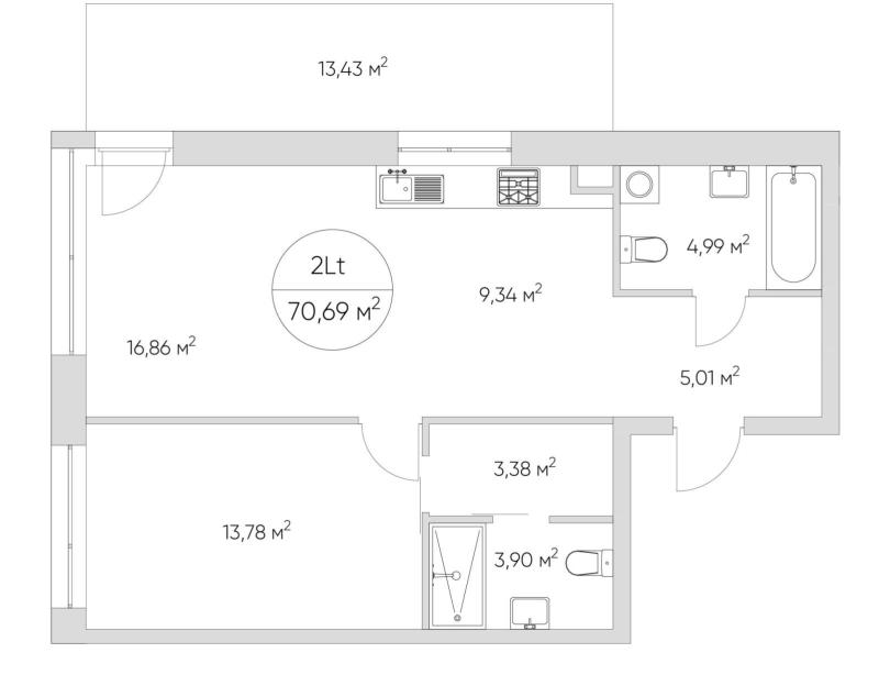2-комнатная Квартира, 70 м2