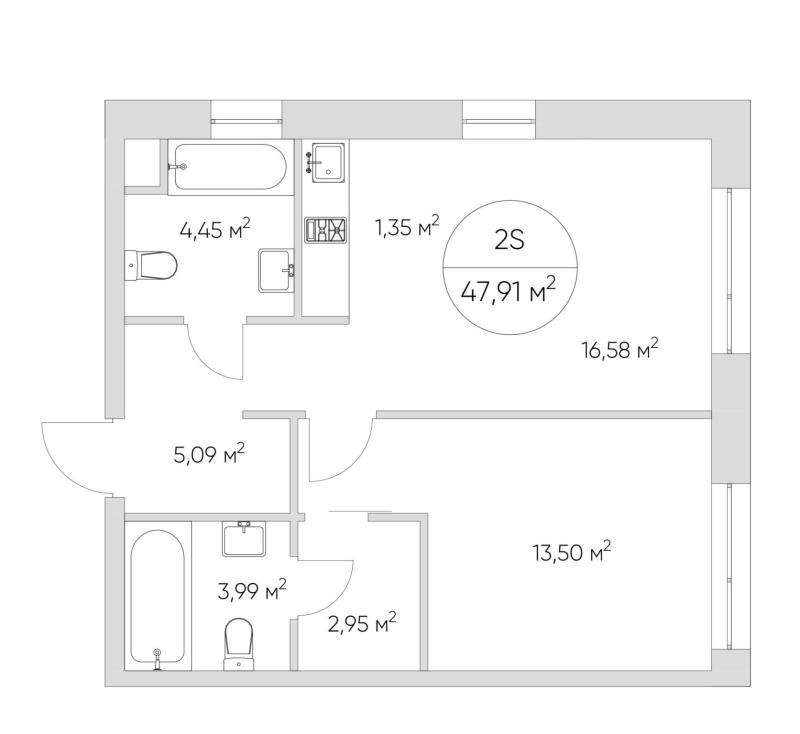 2-комнатная квартира, 47 м2