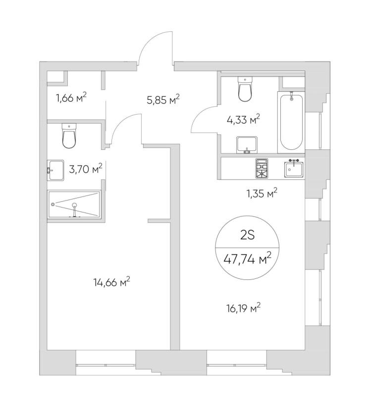2-комнатная Квартира, 47 м2