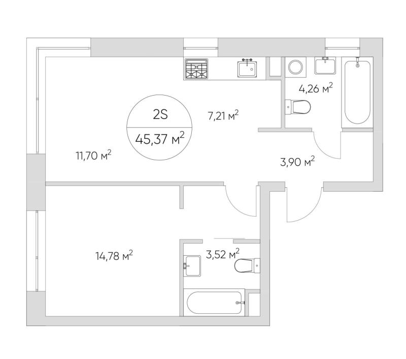 2-комнатная квартира, 45 м2