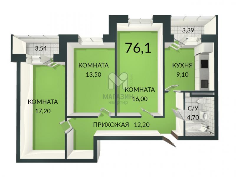 Квартира, Ленинградская область, Коммунар, ул. Куралёва, 13. Фото 1