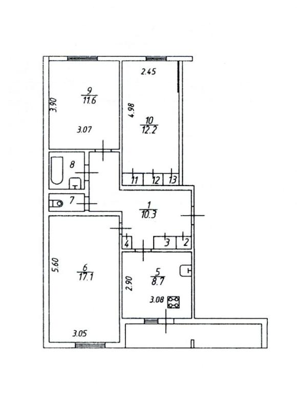 3-комнатная квартира, 66.3 м2
