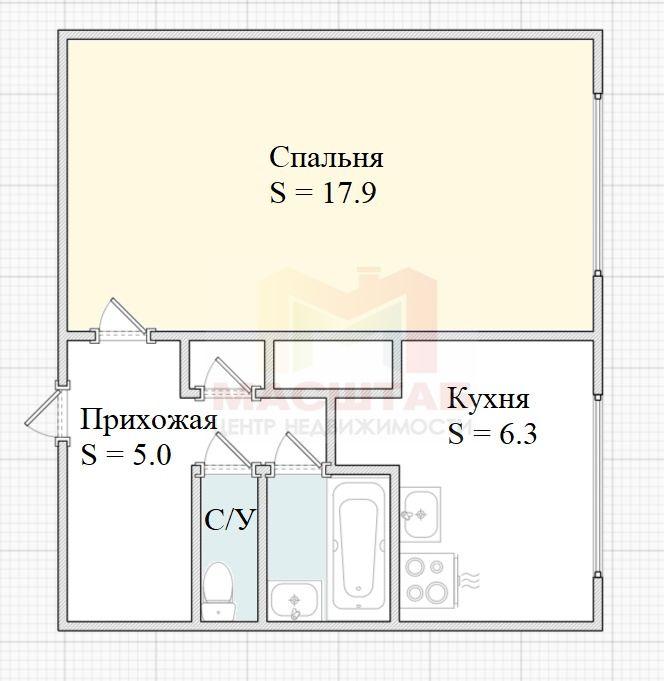 1-комнатная квартира, 32.6 м2