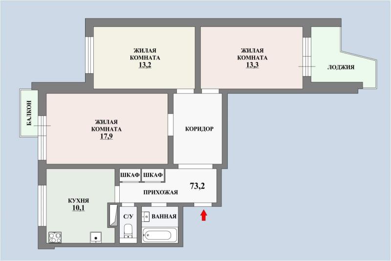 3-комнатная квартира, 80 м2