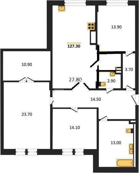 4-комн. квартира, 127 м², 3/3 этаж
