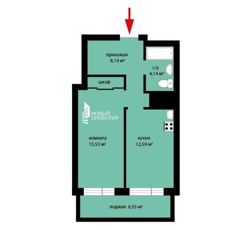 1-комнатная квартира, 41.2 м2