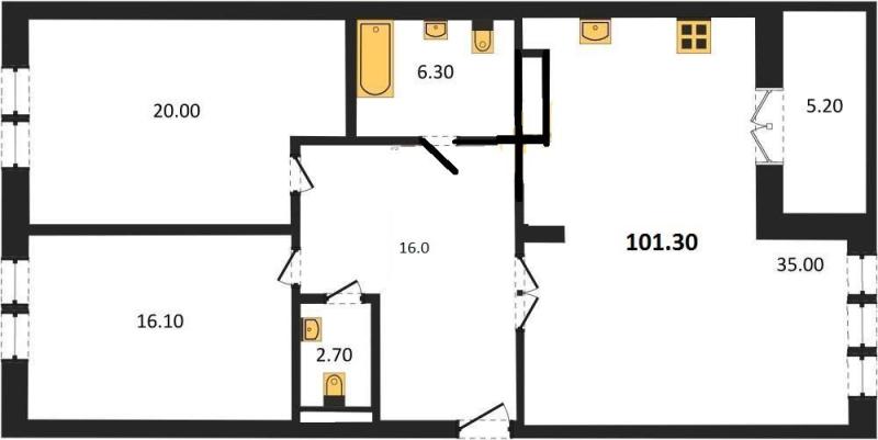 2-комн. квартира, 101 м², 1/3 этаж