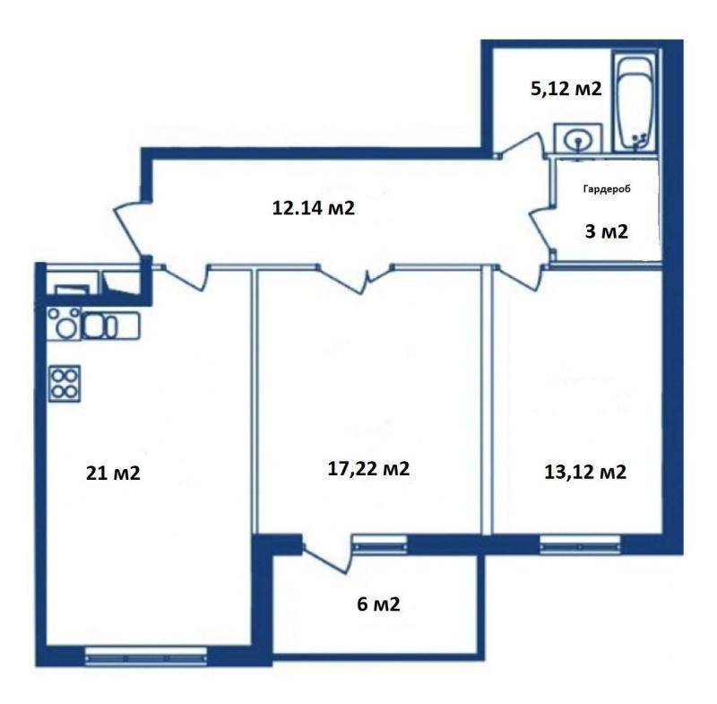 2-комнатная квартира, 74 м2