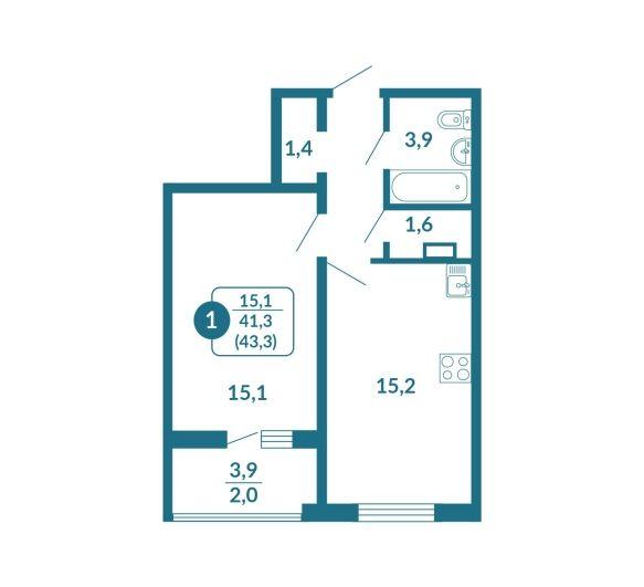1-комнатная квартира, 43.3 м2