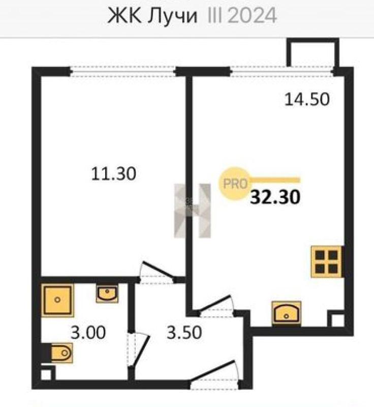 1-комнатная квартира, 32.3 м2