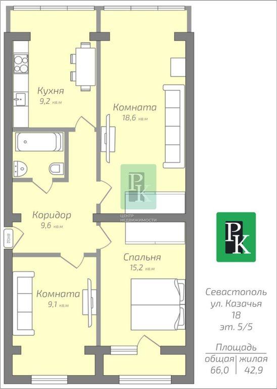 3-комнатная квартира, 66 м2