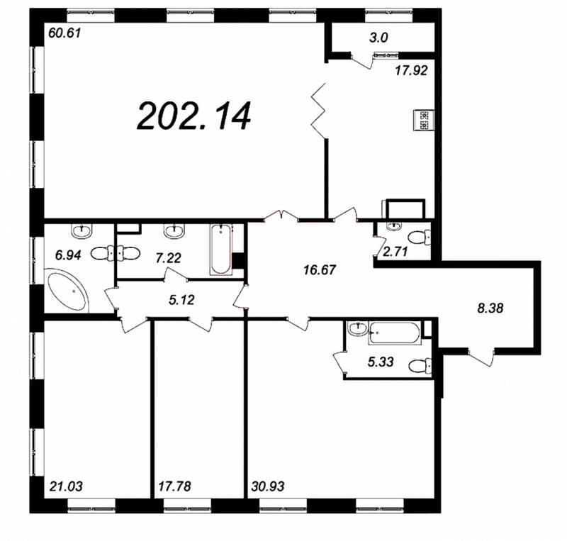 4-комнатная квартира, 201.8 м2