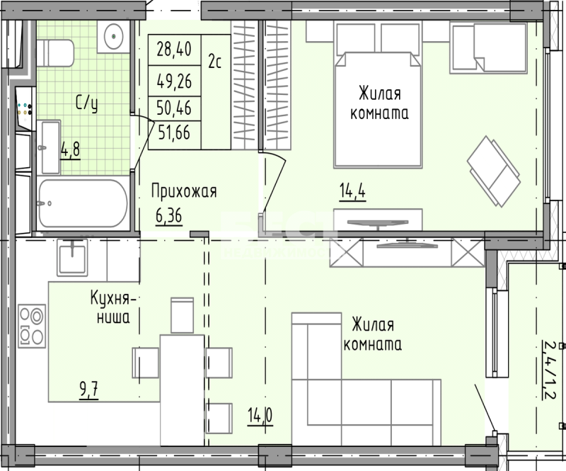 Квартира, Московская область, дер. Голубое, ЖК Зеленоградский, Парковый б-р, 5Б. Фото 1