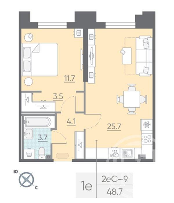 1-комн. квартира, 48 м², 2/23 этаж