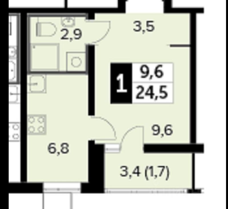 1-комнатная квартира, 24.5 м2