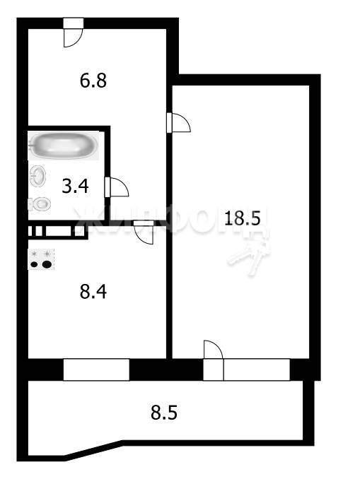 1-комнатная квартира, 39.1 м2