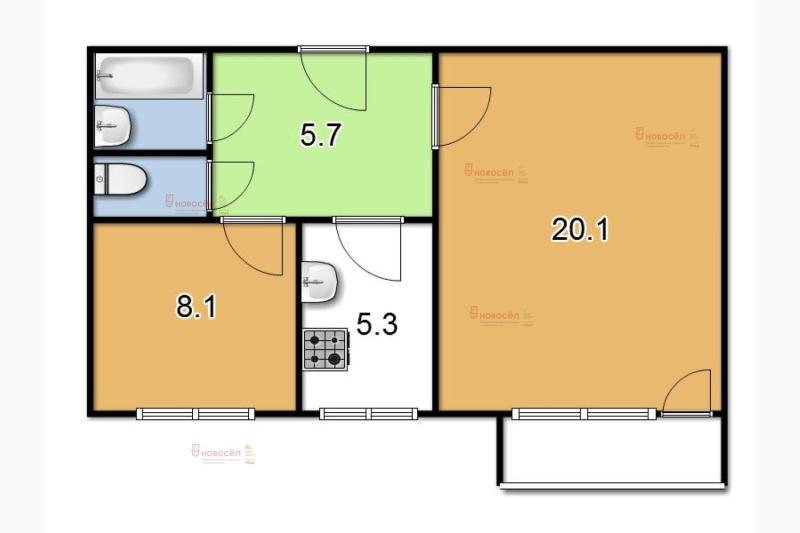 2-комнатная квартира, 43 м2