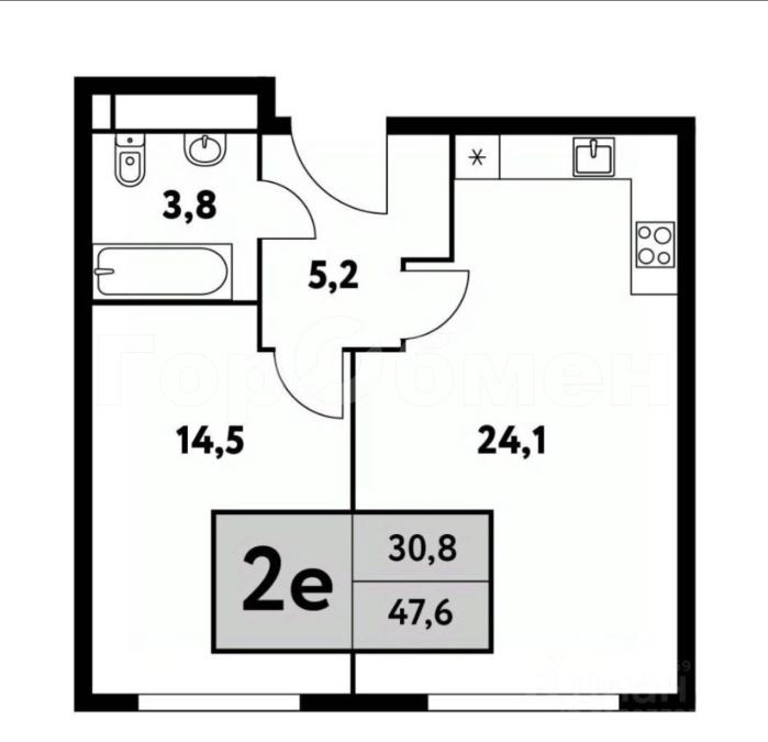2-комнатная квартира, 47.6 м2