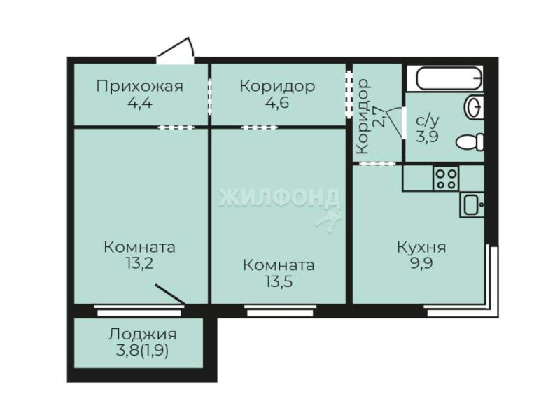 2-комнатная квартира, 54.1 м2