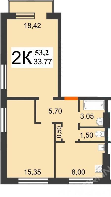 2-комнатная квартира, 53.2 м2