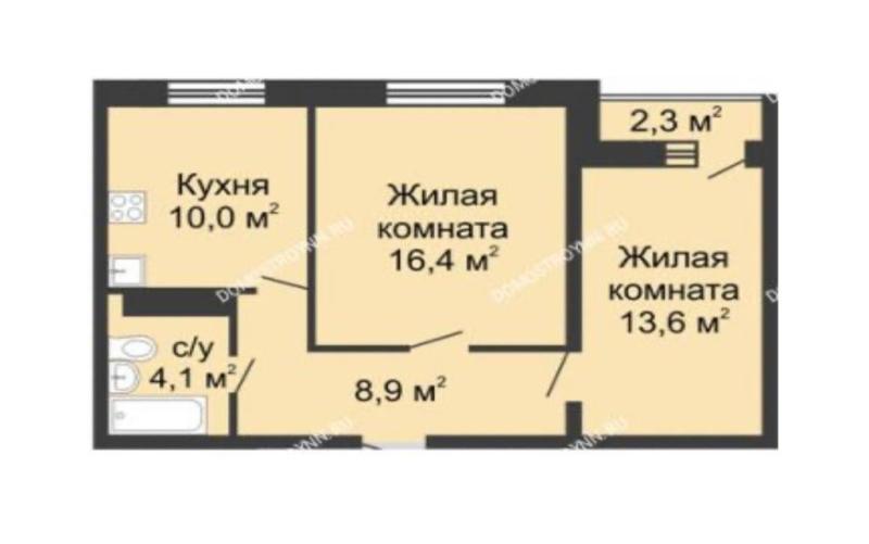 2-комнатная квартира, 53 м2