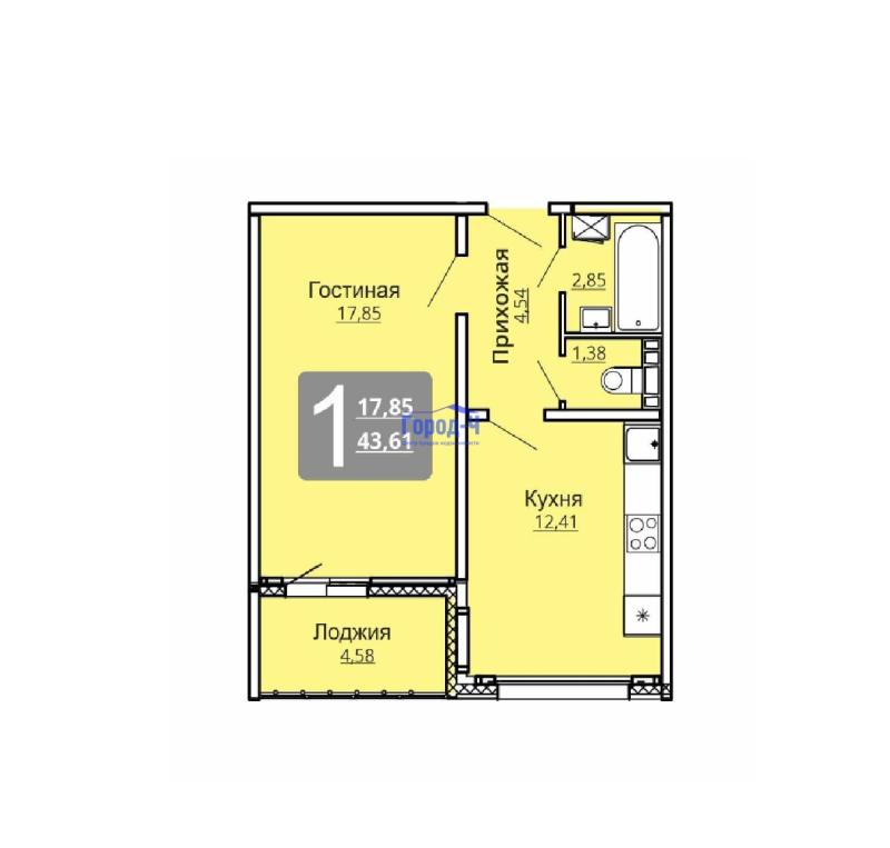 1-комнатная квартира, 43 м2