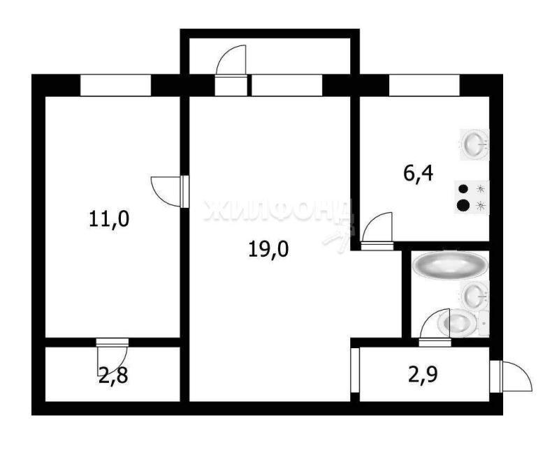 2-комнатная квартира, 45 м2